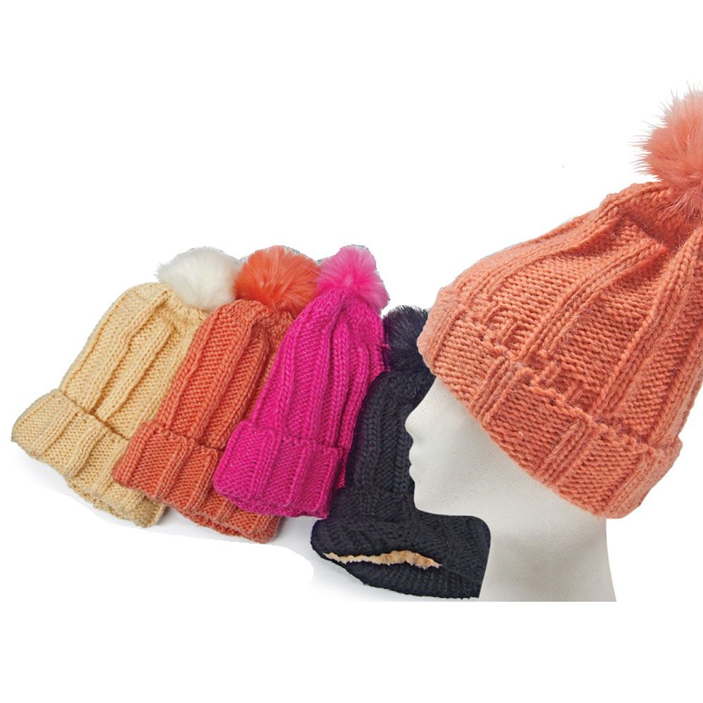 Cable-Knit Pom-Pom Hat in Sienna main image 0