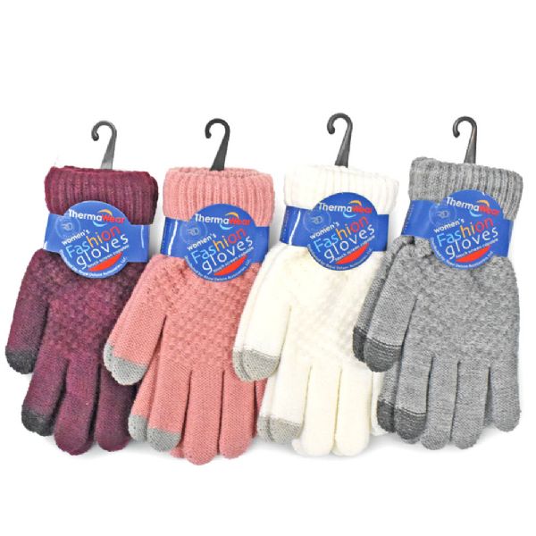 Women's Knit Fashion Glove With Touch Screen Capability