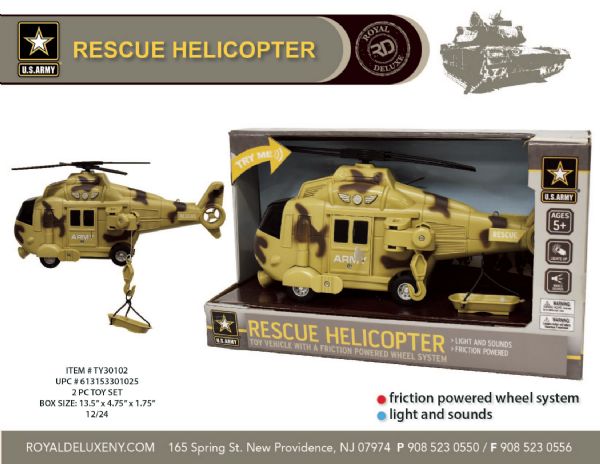 Us Army Light & Sound Rescue Helicoppter W/ Friction Wheels