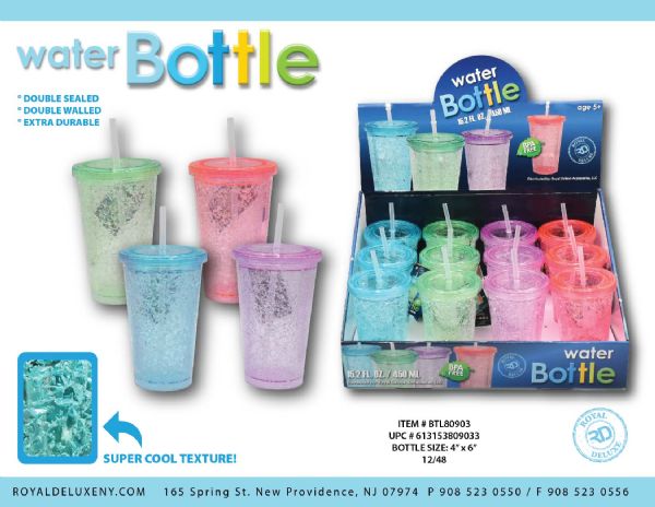 Double Layer Crackle Design Bottle With Straw And Printing