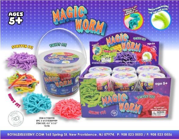 Magic Worm In Bucket Assorted Rainbow And Solid Colors