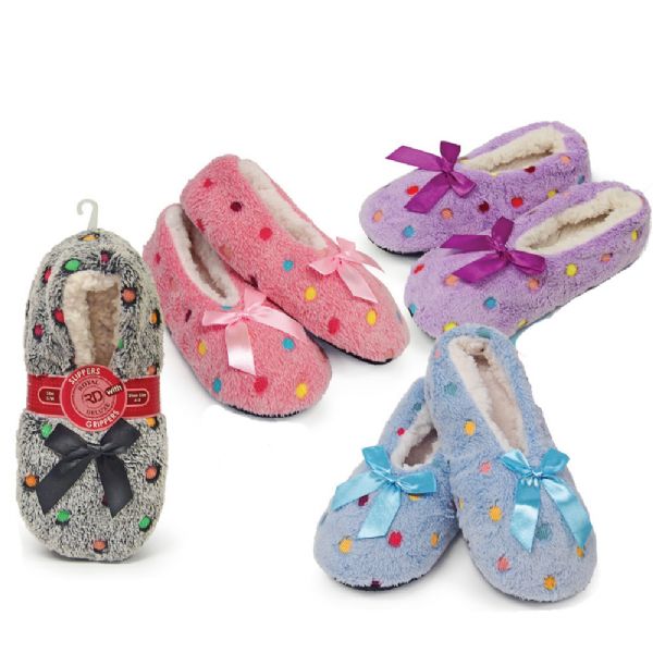 Plush Slipper With Gripper Bottom Dot Design