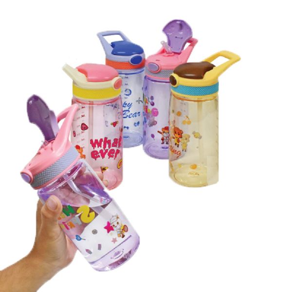 Flip Top Kid's Water Bottle With Straw And Carry Handle