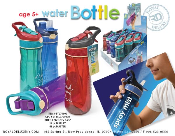 AutO-Open Spout Water Bottles W/ Mister & Carrying Handle - 600ml/20.3 oz