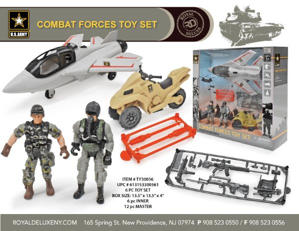 Us Army Big Box Toy Set W/ Soldier, Jet, & Motorcycle