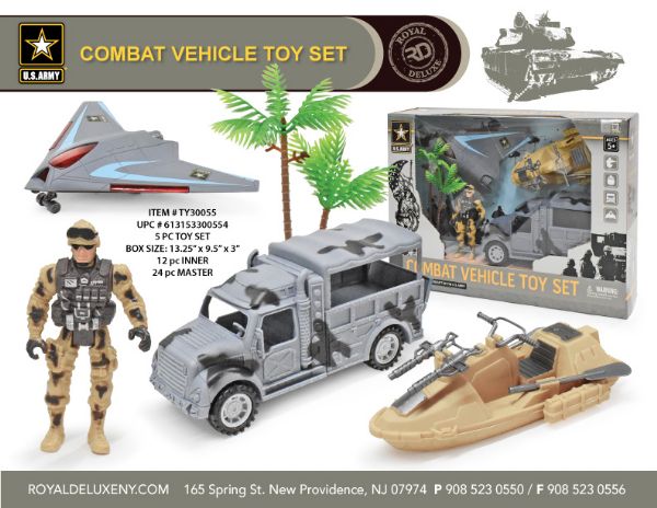 Us Army Boxed Toy Set W/ Soldier, Vehicle, Jet, & Boat