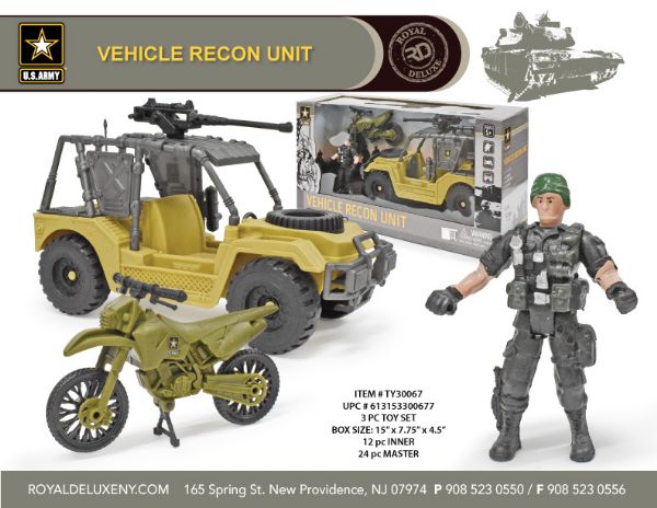 Us Army Boxed Toy Set W/ Soldier, Vehicle, & Motorcycle