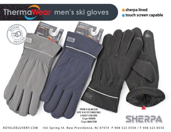Men's Puffer Glove W/ Sherpa Lining And Touch Screen Capable