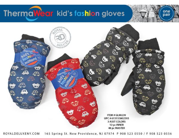 Car Print Kid's Mittens