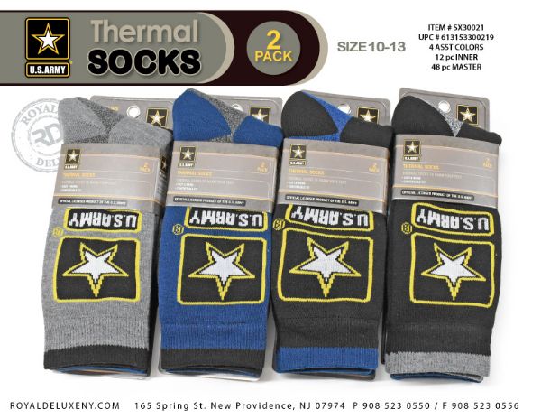 Us Army - Mens 2pk Thermal Socks - Dark Solid / Tri Tonal - Star Symbol