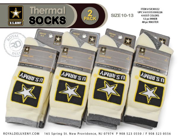 Us Army - Mens 2pk Thermal Socks - Light Solid / Tri Tonal - Star Symbol