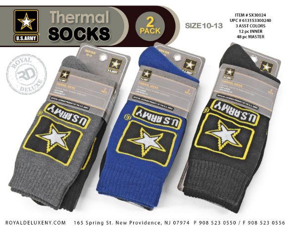 Us Army - Mens 2pk Thermal Socks - Dark Solid Colors - Star Symbol