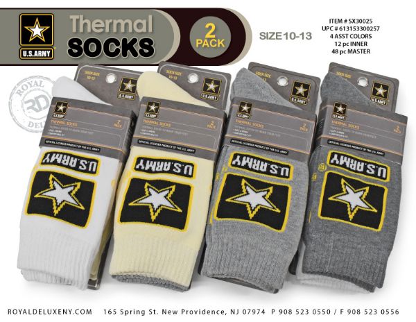 Us Army - Mens 2pk Thermal Socks - Light Solid Colors - Star Symbol