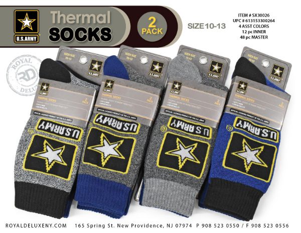 Us Army - Mens 2pk Thermal Socks - Dark Solid / Dark Marled - Star Symbol