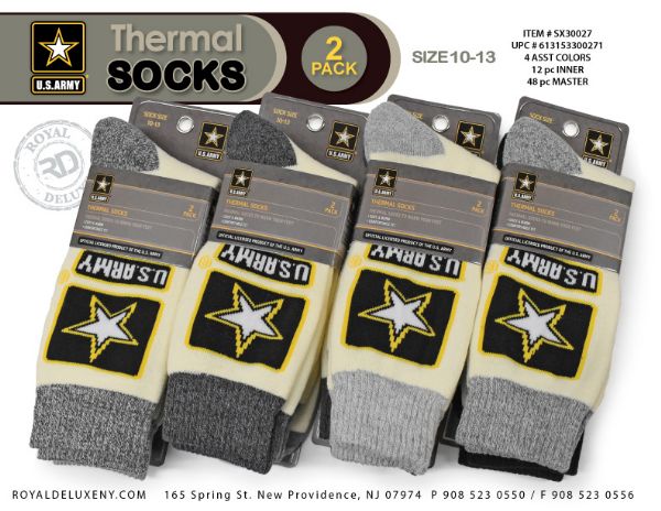 Us Army - Mens 2pk Thermal Socks - Light Solid / Light Marled - Star Symbol