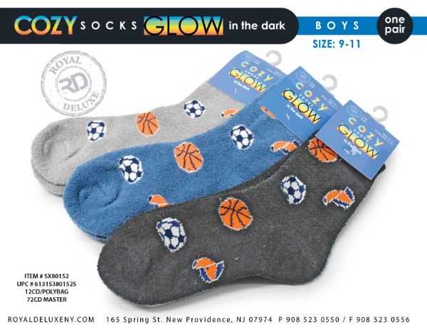 Glow In The Dark Cozy Socks Size 9-11 Basketball Design