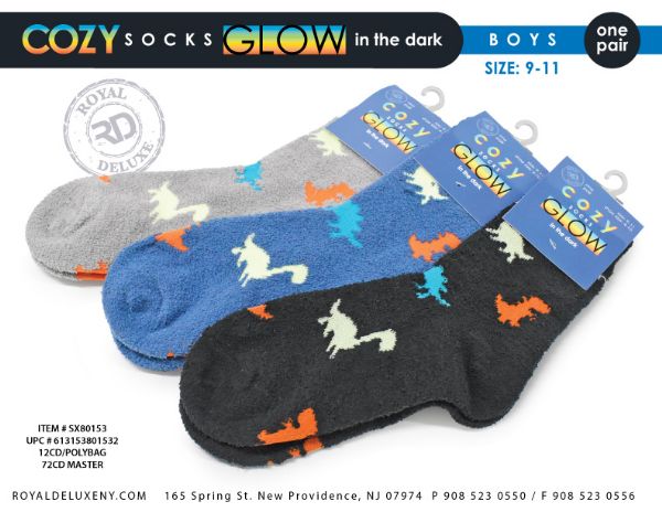 Glow In The Dark Cozy Socks Size 9-11 Dino Design