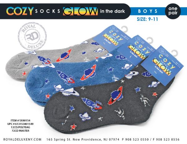 Glow In The Dark Space Design Cozy Socks Size 9-11