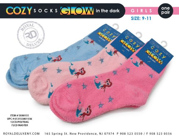 Glow In The Dark Cozy Socks Size 9-11 Mermaid Design