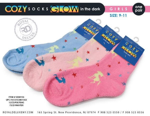 Glow In The Dark Cozy Socks Size 9-11 Unicorn Design