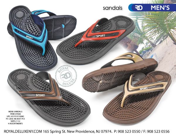 Men's Sandals W/ Color Strap And Massage Sole 7-12