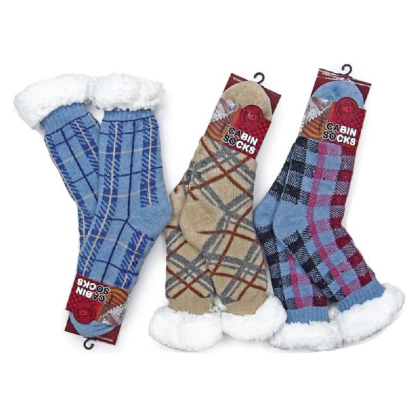 Women's Sherpa Lined Plush Plaid Cabin Socks