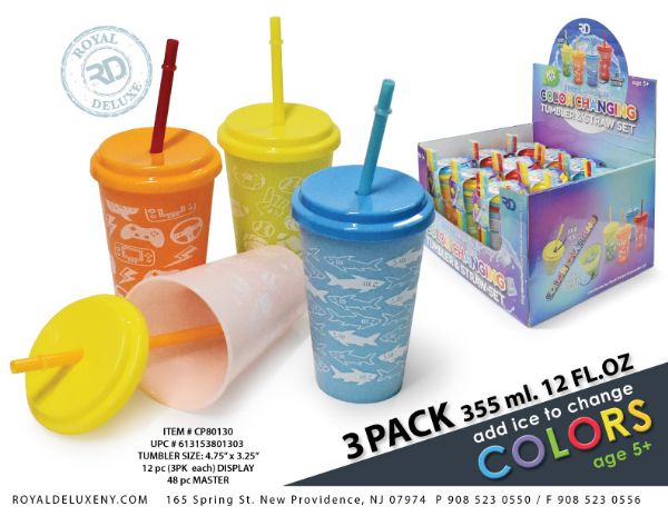 3pk Color Changing Printed Cups W StrawS- Boys
