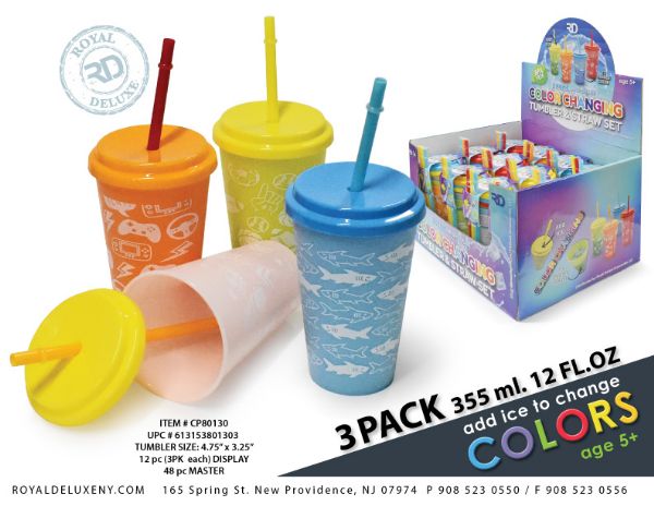 3pk Boy's Color Changing Printed Cups W/ Straws
