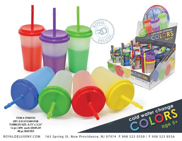 3pk Color Changing Cup W/ Straws 2tonal