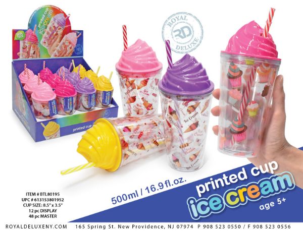 Ice Cream Printed Tumbler With Rainbow Straw - 500 ml