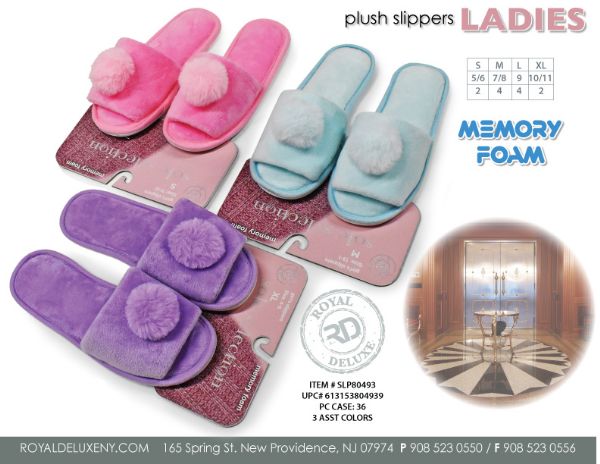 Girl's Memory Foam Slipper W/ Velour Base And Pom Pom