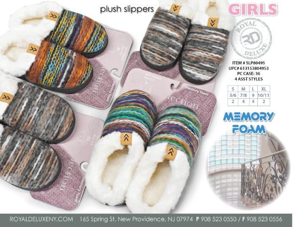 Girl's Memory Slipper With Sherpa Lining And Chevron Top