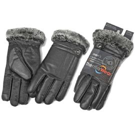 Men's Fur Lined Faux Leather Touch Screen Capable Gloves