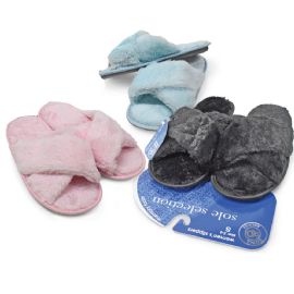 Women's Open Toe Slipper Criss Cross Fur Top