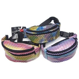 Rainbow Holographic Fanny Pack With 3 Zippers