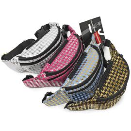 Shiny Houndstooth 3 Zipper Fanny Pack