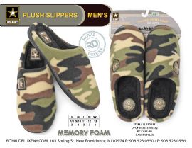 Us Army - Mens Memory Foam Slippers - Camo Design Body - Star Symbol & Eagle Emblem Mix