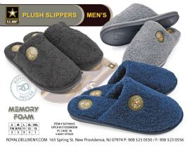 Us Army - Mens Memory Foam Fuzzy Plush Slippers - Outer Side Eagle Emblem