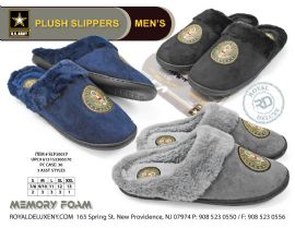 Us Army - Mens Memory Foam Fuzzy Plush Rim/insole Slippers - Outer Top Eagle Emblem