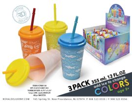 3pk Boy's Color Changing Printed Cups W/ Straws