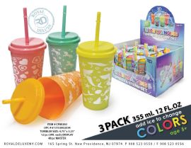 3pk Color Changing Printed Cups W StrawS- Girls Prints