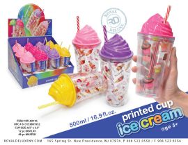 Ice Cream Printed Tumbler With Raibow Straw - 500 ml