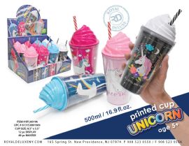 Ice Cream Printed Tumbler With Ranibow Straw - 500 ml