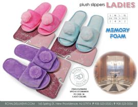 Girl's Memory Foam Slipper W/ Velour Base And Pom Pom