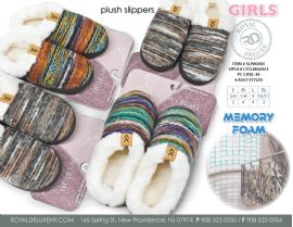 Girl's Memory Slipper With Sherpa Lining And Chevron Top