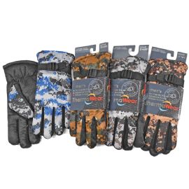 Men's Ski Gloves With Adjustable Buckle In Camouflage Design